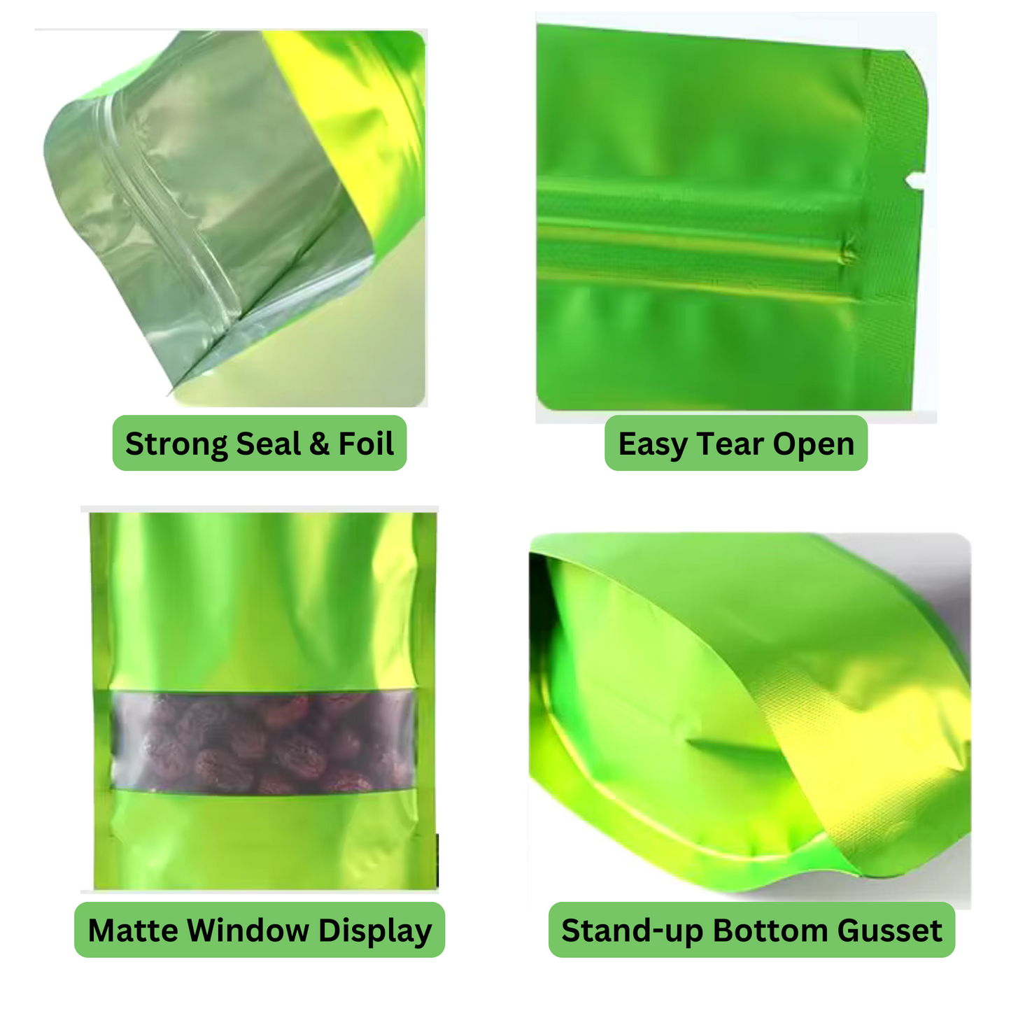 Resealable Poly Pouch Bags Green Window Display