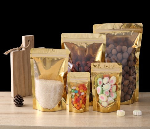 Resealable Poly Pouch Bag Foil Back Clear Front (Gold Colour)
