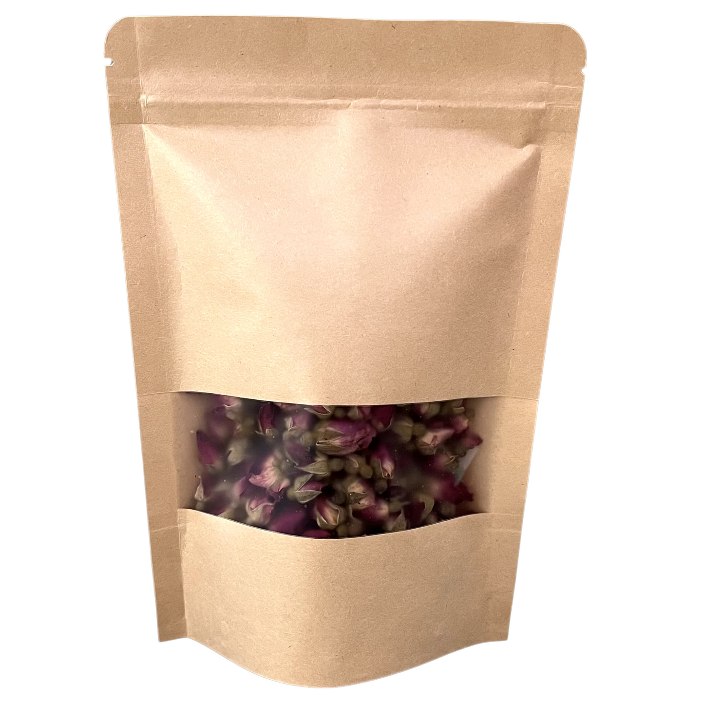 Reusable resealable kraft pouch for snacks, herbs, and dry goods with matte finish window