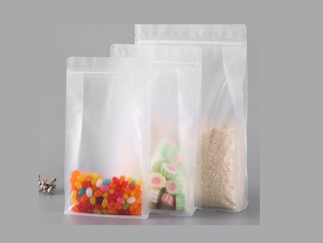 Resealable Poly Pouch Bags Transparent Frosted Eight Side Flat Bottom
