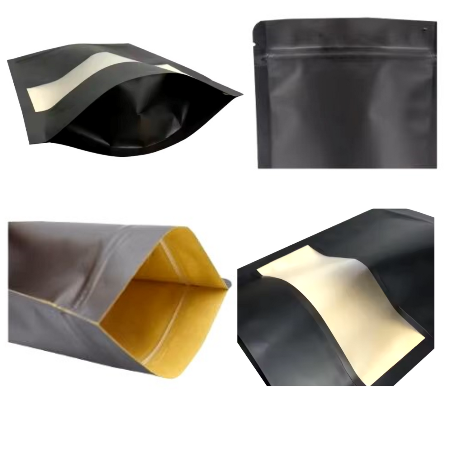 Resealable Stand up Kraft Paper Black Pouch Bag Matte Window
