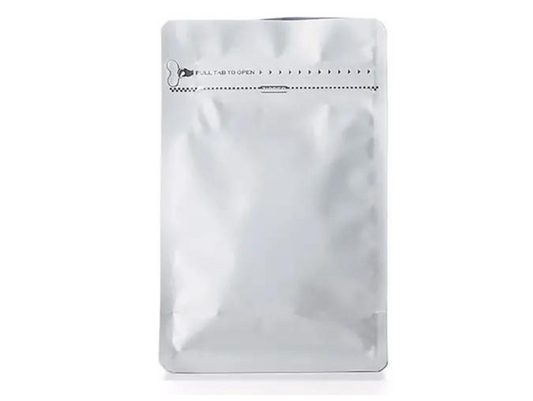 Resealable Coffee Bag with Zip/Grip Seal with De-gassing Valve - Matte White