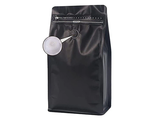 Resealable Coffee Bag with Zip/Grip Seal with De-gassing Valve - Matte Black