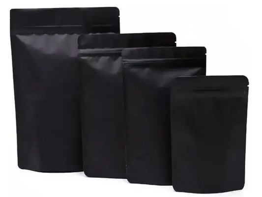 Matte black resealable poly pouch bag with aluminium foil inner lining