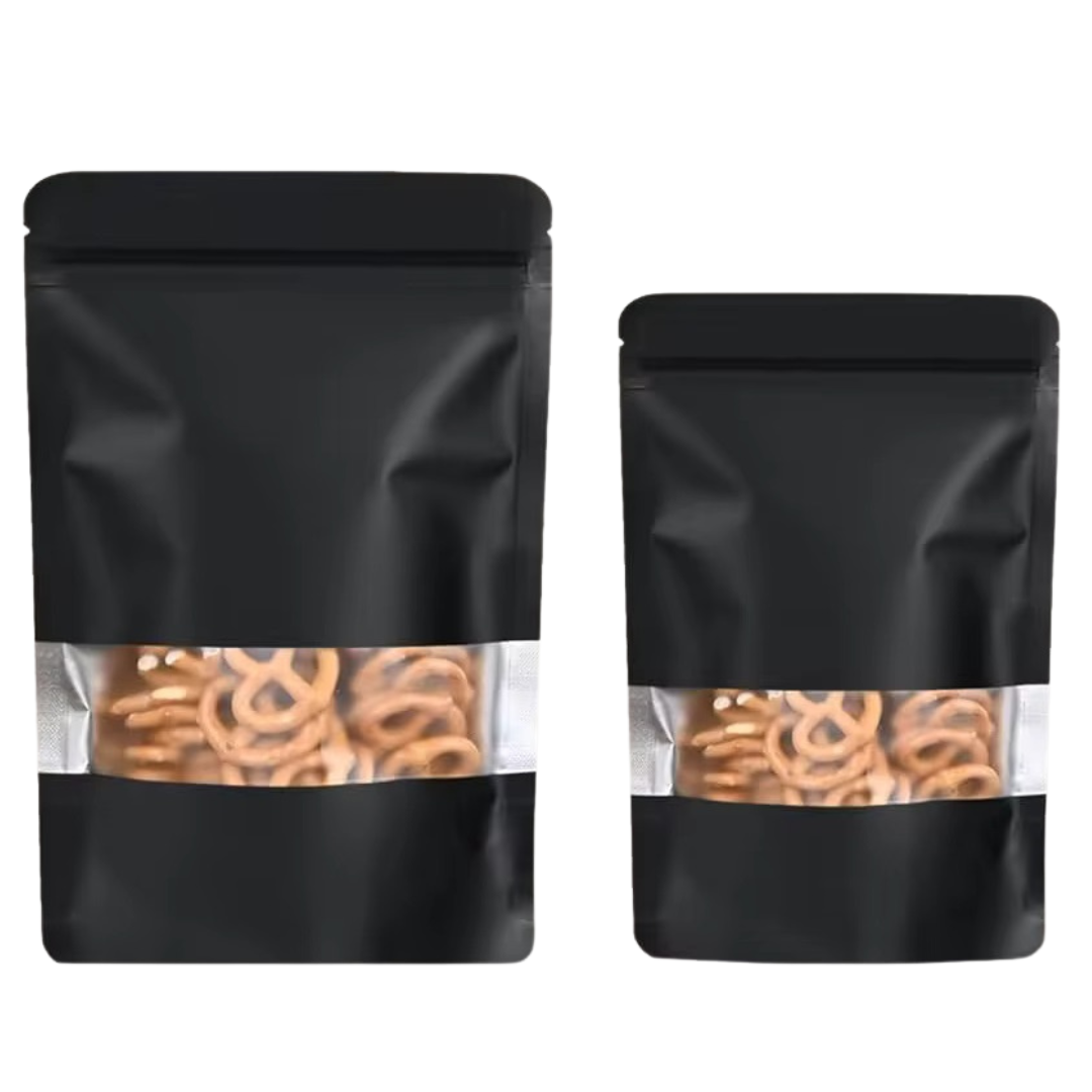 Resealable Poly Pouch Bags Black Matte Finish Window Display