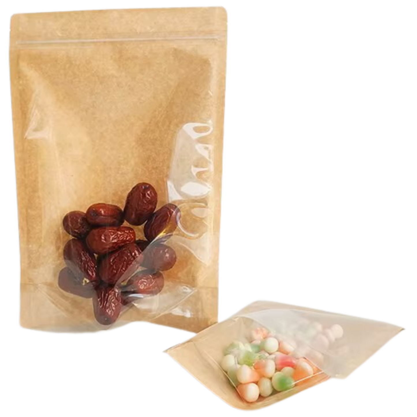 Resealable Kraft Paper Brown Pouch Bag Clear Front