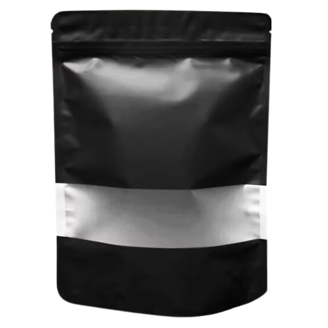 Resealable Poly Pouch Bags Black Matte Finish Window Display