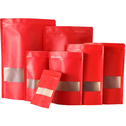 Resealable Stand up Kraft Paper Red Pouch Bag Matte Window