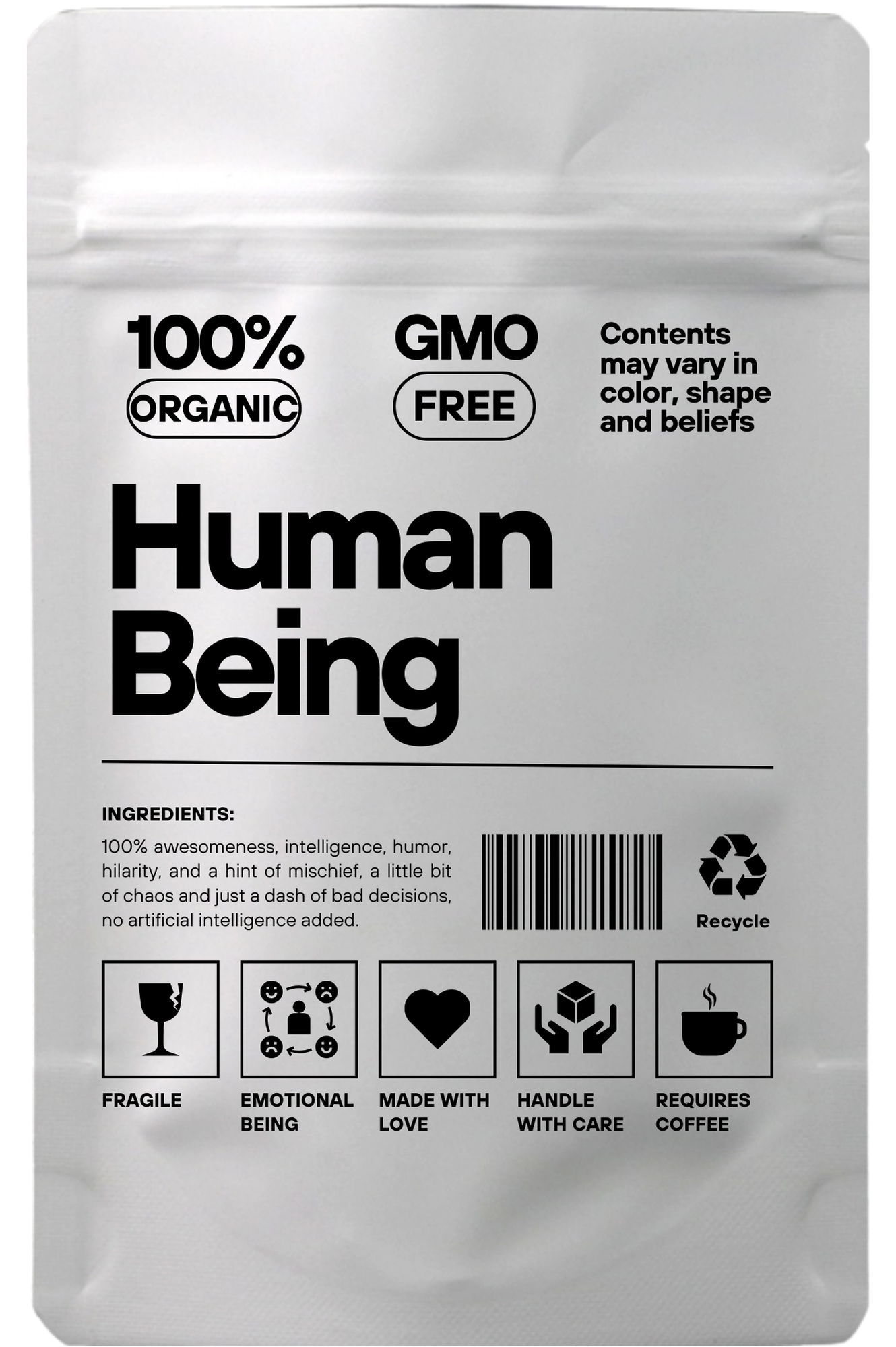 Poly Pouch printing - black on white background