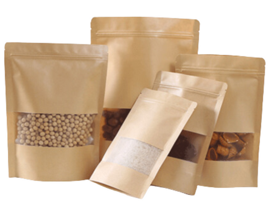 Standup Pouch Bags with Resealable Zip Seal - Kraft Paper Brown (Matte Window)