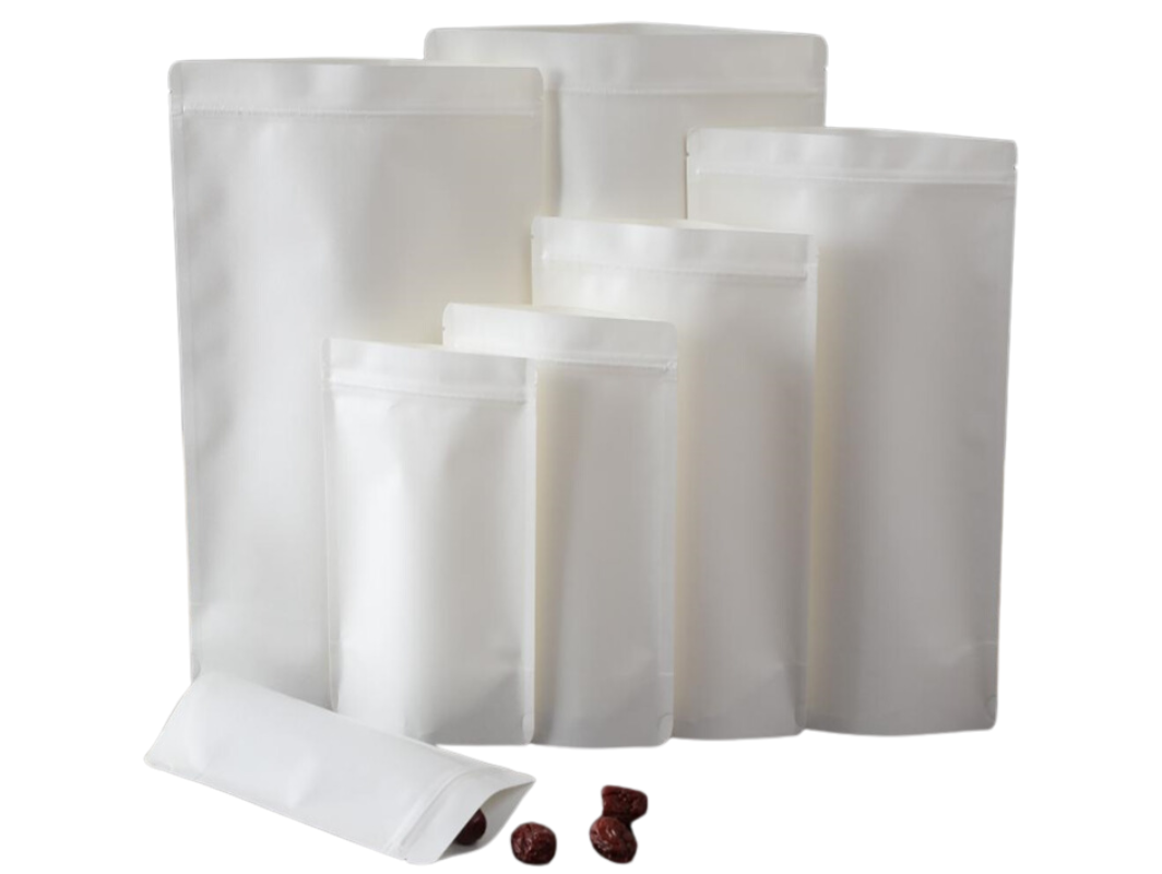 Standup Pouch Bags with Resealable Zip Seal - Kraft Paper White