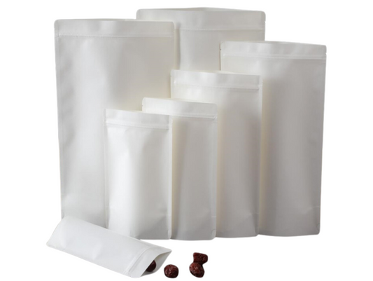 Standup Pouch Bags with Resealable Zip Seal - Kraft Paper White