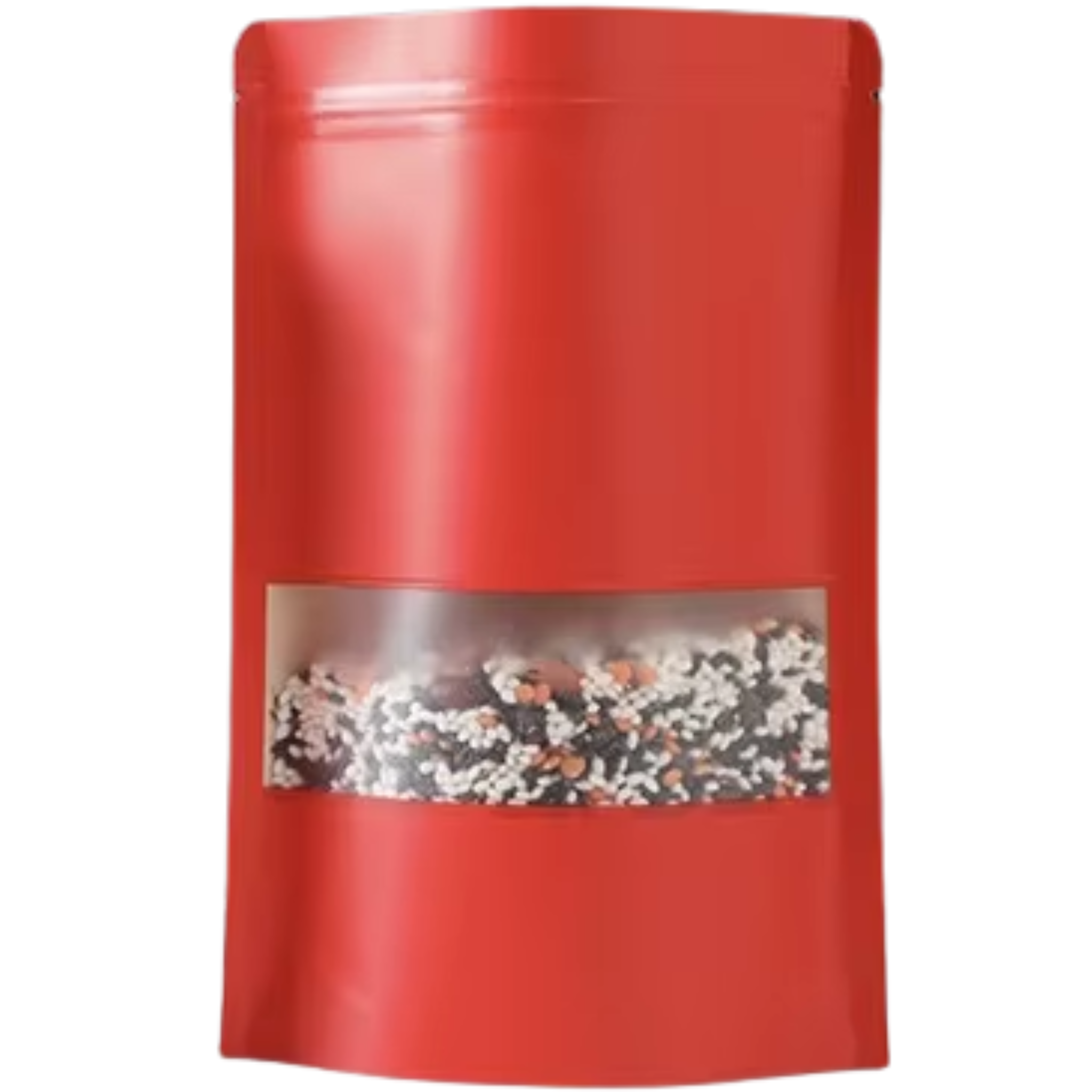 Red kraft paper pouch with resealable strip and stand up bottom