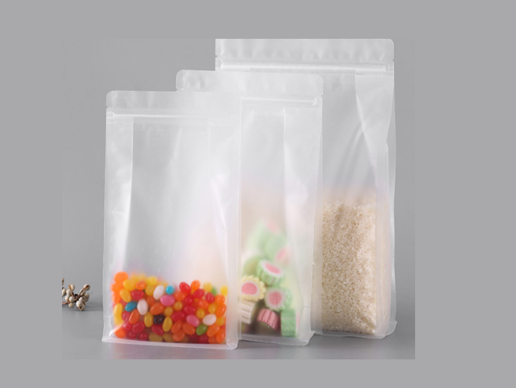 Standup Poly Bags Zip Seal (Resealable) - Frosted/Translucent Eight Sided Flat Bottom Pouch