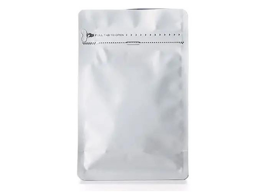 Resealable Coffee Bag with Zip/Grip Seal with De-gassing Value - Matte White