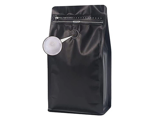 Resealable Coffee Bag with Zip/Grip Seal with De-gassing Value - Matte Black