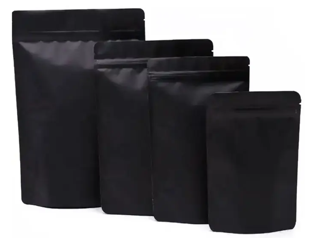 Standup Poly Bags Zip Seal (Resealable) - Matte Black with Aluminised Inner