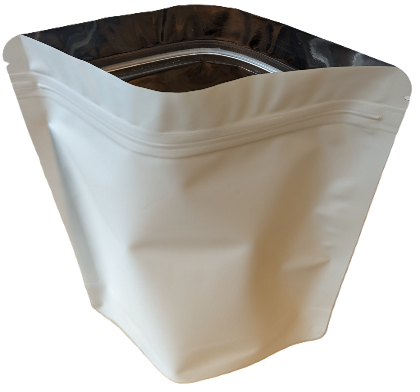Standup Poly Bags Zip Seal (Resealable) - Matte White Aluminised Inner (Matte Window)