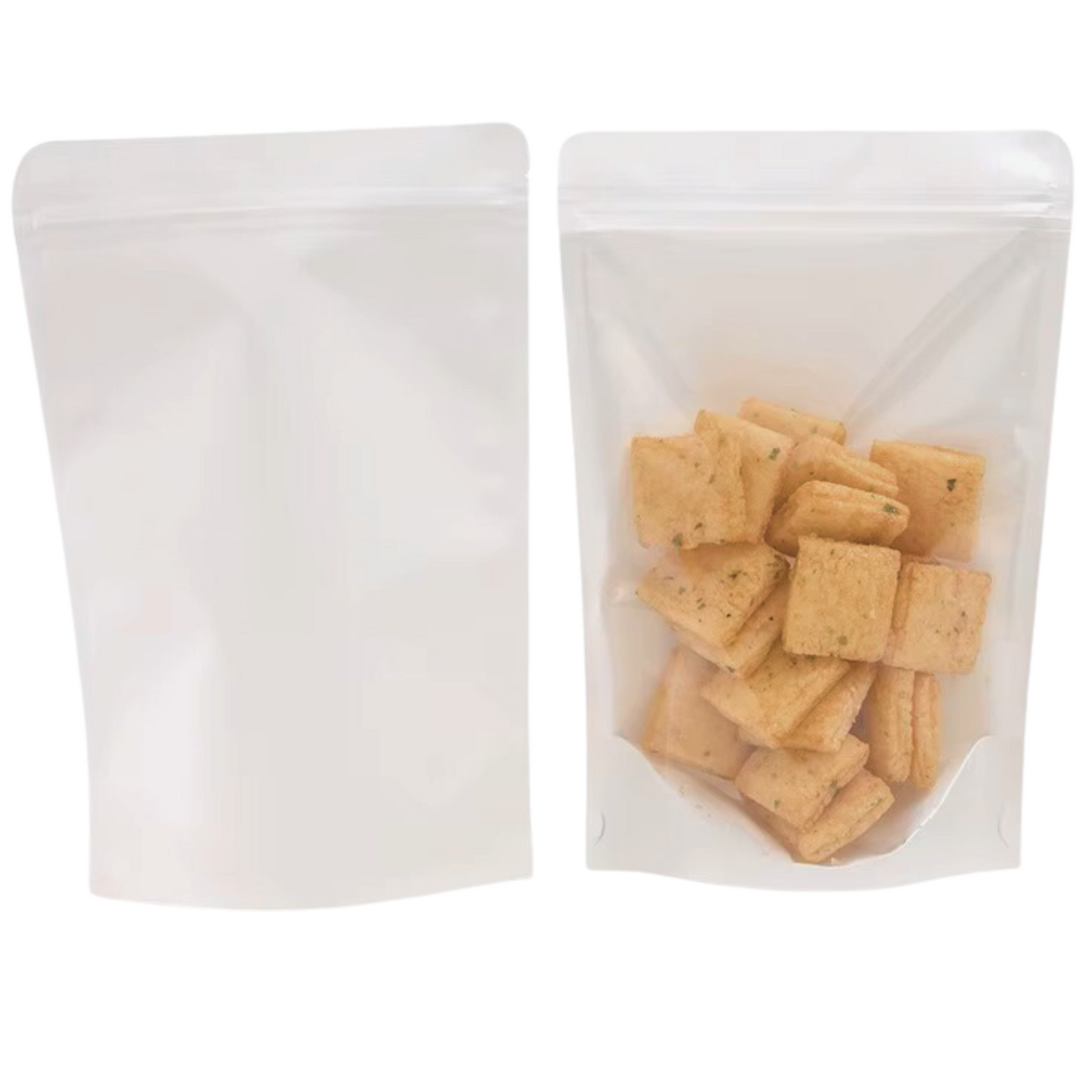 Resealable Kraft Paper White Pouch Bag Clear Front