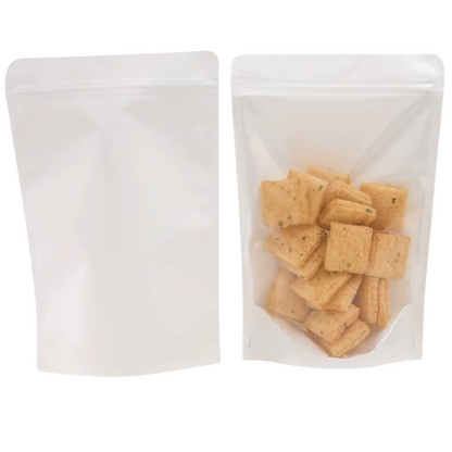 Resealable Kraft Paper White Pouch Bag Clear Front