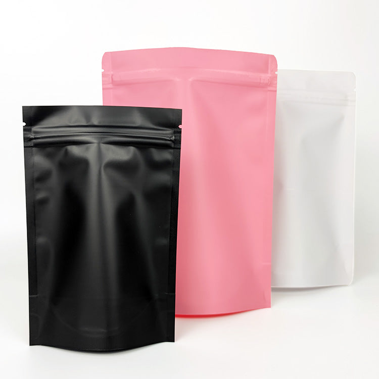 woodpecker resealable matte poly pouch with aluminium lining pink